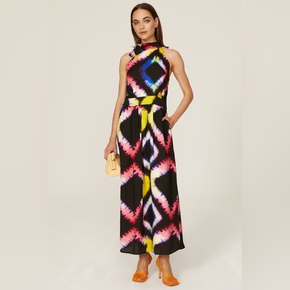 Busayo X RTR - Rainbow Tie Dye Maxi High Neck Dress - Size 0 - Picture 1 of 13